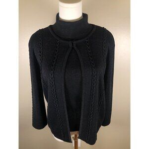 Joseph A 2-Piece Silk Black Cardigan Sz L & Matching Sleeveless Turtleneck Sz M